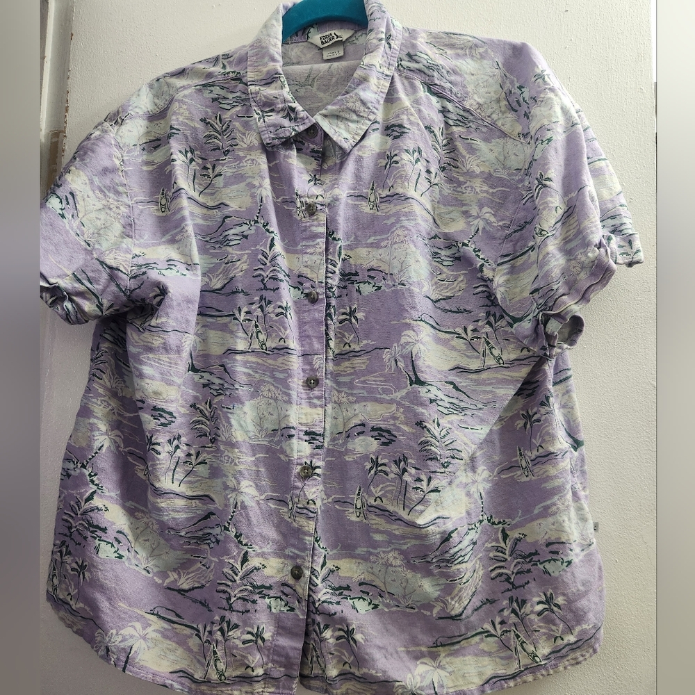 Eddie Bauer Lavender Tropical Print Shirt